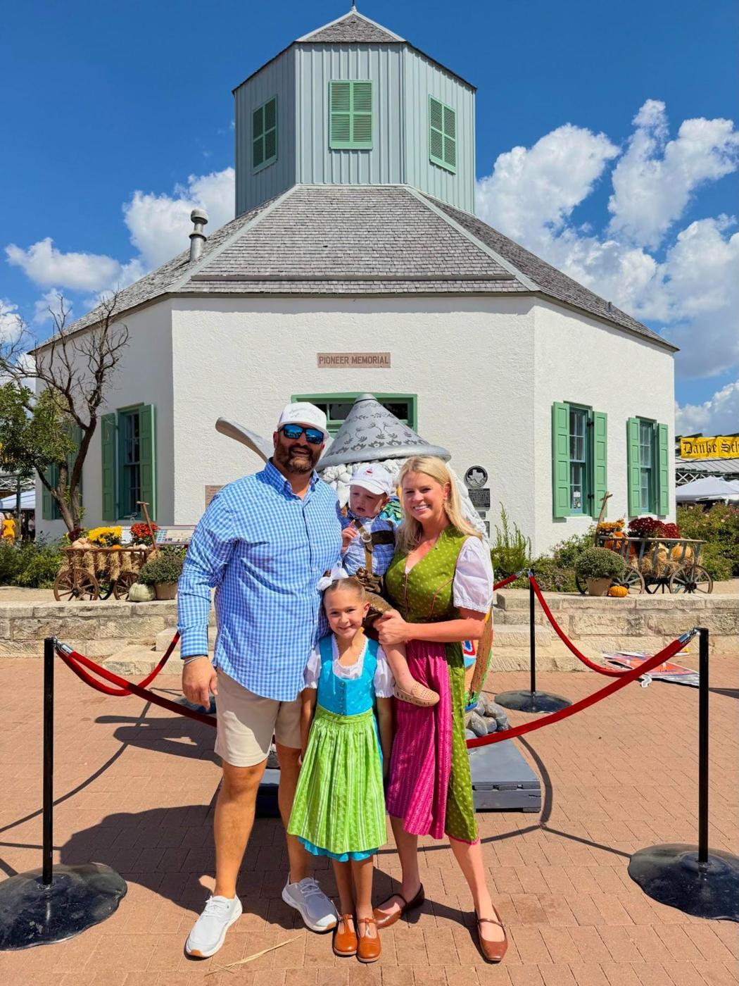 Savannah Sikes and her family at Oktoberfest 2025 in front of the Vereins Kirche