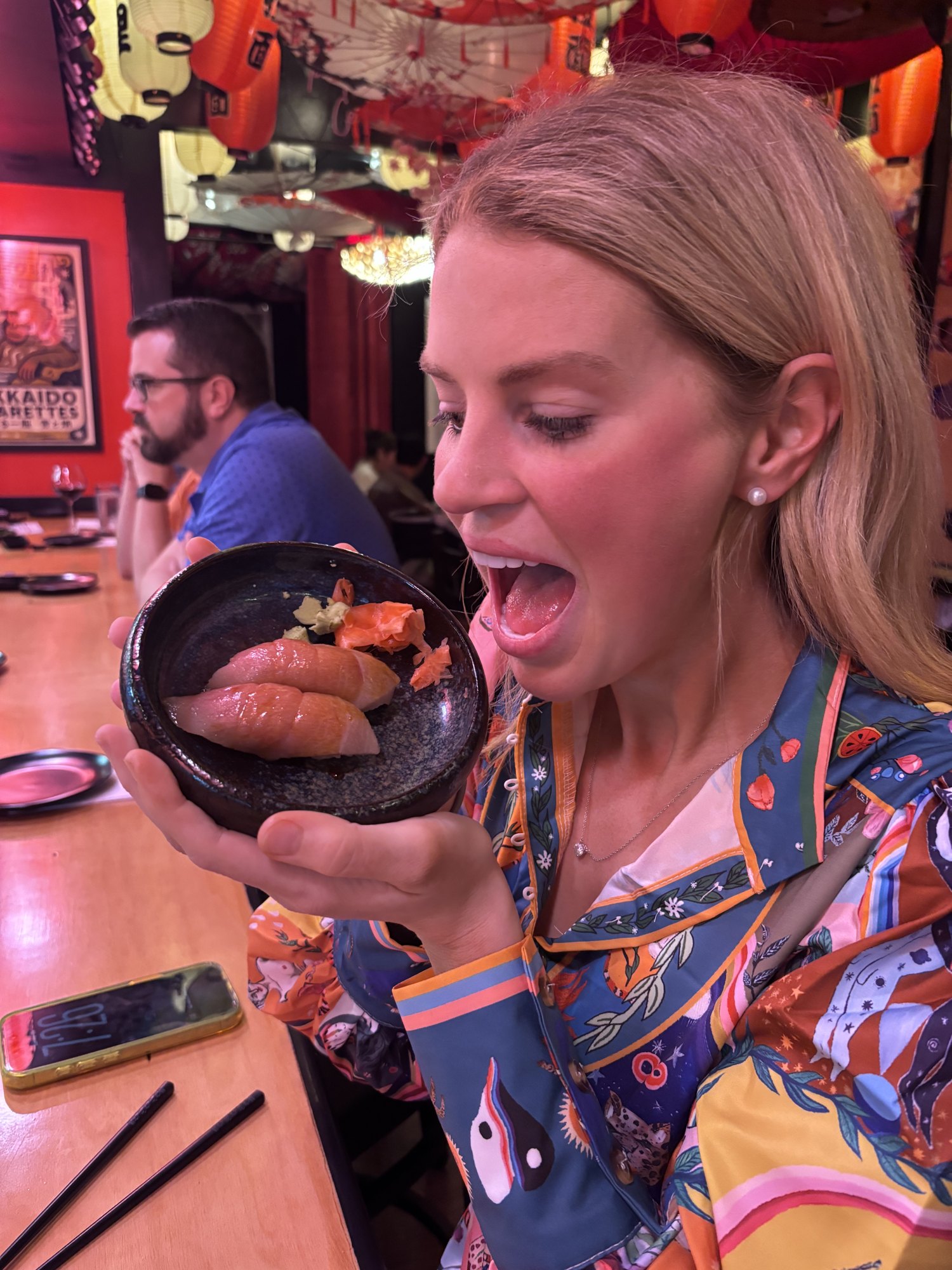 Savannah Sikes enjoying a bite at Sushi Tiki in Fredericksburg
