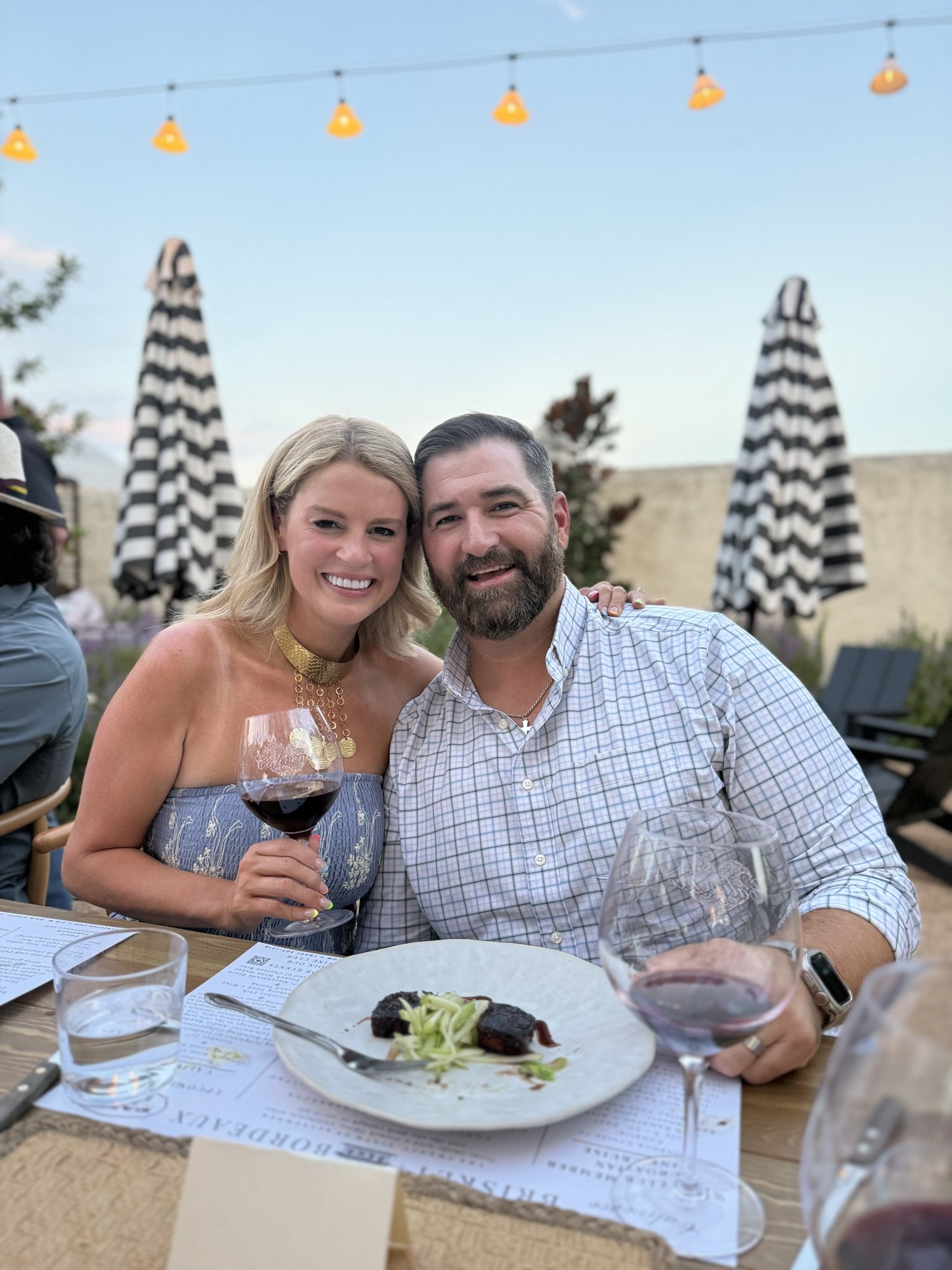 Savannah and David Sikes at dinner at Calivence in Fredericksburg